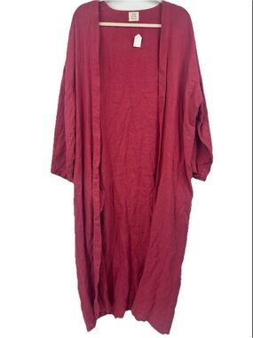 Man in the Studio Red Linen Oversized Cardigan Duster OS